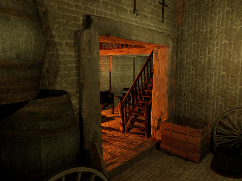 Big Celtic Medieval Tavern 3 Rooms Exterior Interior 3D Model