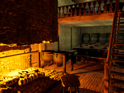 Big Celtic Medieval Tavern 3 Rooms Exterior Interior Modelo 3D