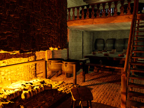 Big Celtic Medieval Tavern 3 Rooms Exterior Interior 3D Model