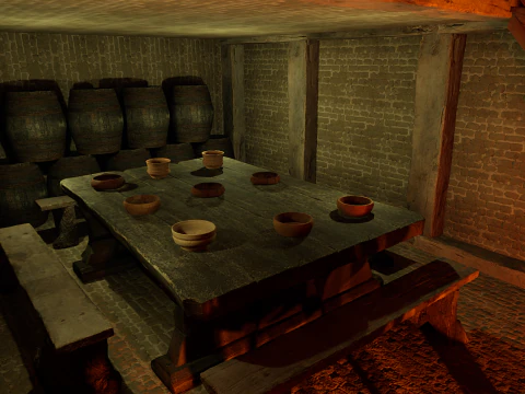 Big Celtic Medieval Tavern 3 Rooms Exterior Interior 3D Model
