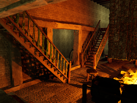 Big Celtic Medieval Tavern 3 Rooms Exterior Interior Modelo 3D