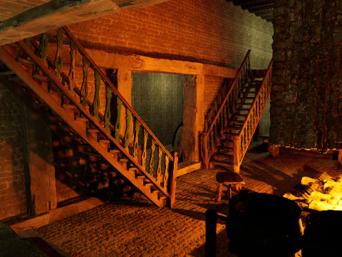 Big Celtic Medieval Tavern 3 Rooms Exterior Interior 3D Model