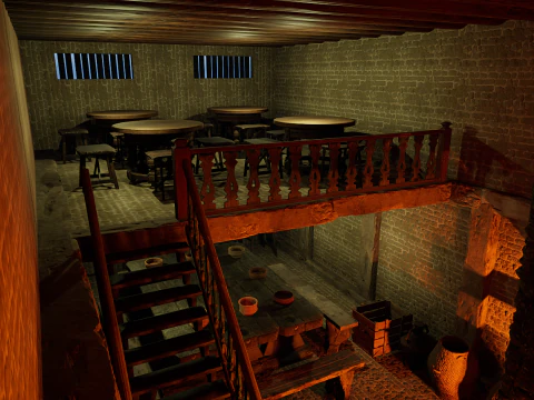 Big Celtic Medieval Tavern 3 Rooms Exterior Interior 3D Model