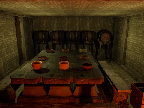 Big Celtic Medieval Tavern 3 Rooms Exterior Interior 3D Model