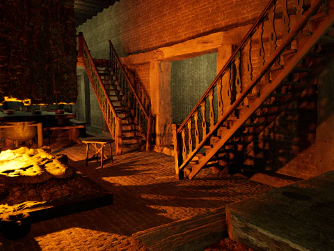 Big Celtic Medieval Tavern 3 Rooms Exterior Interior 3D Model