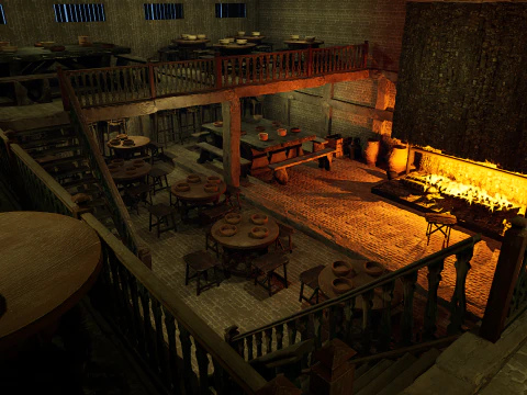 Mega Celtic Medieval Tavern Two Storey Exterior Interior 3D Model