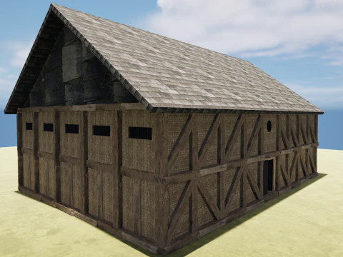 Mega Celtic Medieval Tavern Two Storey Exterior Interior 3D Model