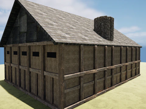Mega Celtic Medieval Tavern Two Storey Exterior Interior 3D Model