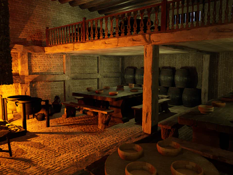 Mega Celtic Medieval Tavern Two Storey Exterior Interior 3D Model