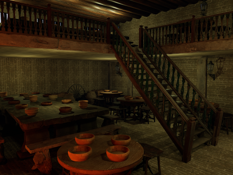 Mega Celtic Medieval Tavern Two Storey Exterior Interior Modelo 3D
