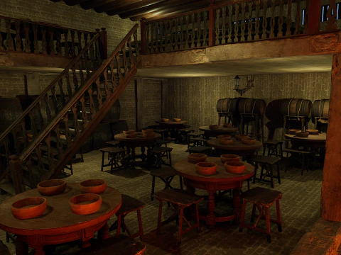 Mega Celtic Medieval Tavern Two Storey Exterior Interior 3D Model