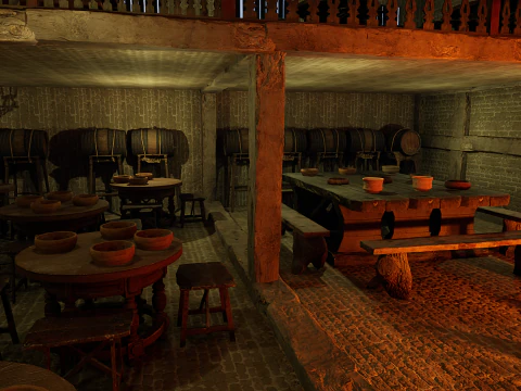 Mega Celtic Medieval Tavern Two Storey Exterior Interior 3D Model