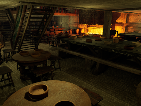 Mega Celtic Medieval Tavern Two Storey Exterior Interior Modelo 3D