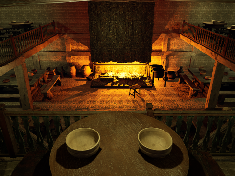 Mega Celtic Medieval Tavern Two Storey Exterior Interior Modelo 3D