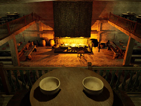 Mega Celtic Medieval Tavern Two Storey Exterior Interior 3D Model