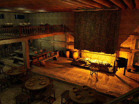 Mega Celtic Medieval Tavern Two Storey Exterior Interior Modelo 3D