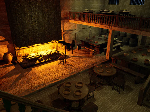 Mega Celtic Medieval Tavern Two Storey Exterior Interior 3D Model