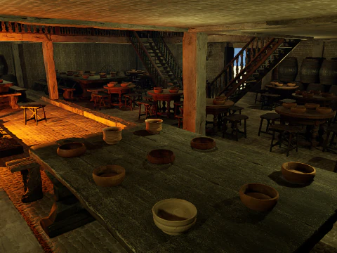 Mega Celtic Medieval Tavern Two Storey Exterior Interior 3D Model