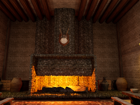Medieval Celtic Village House Tavern 5 Rooms Exterior Interior 3D Model