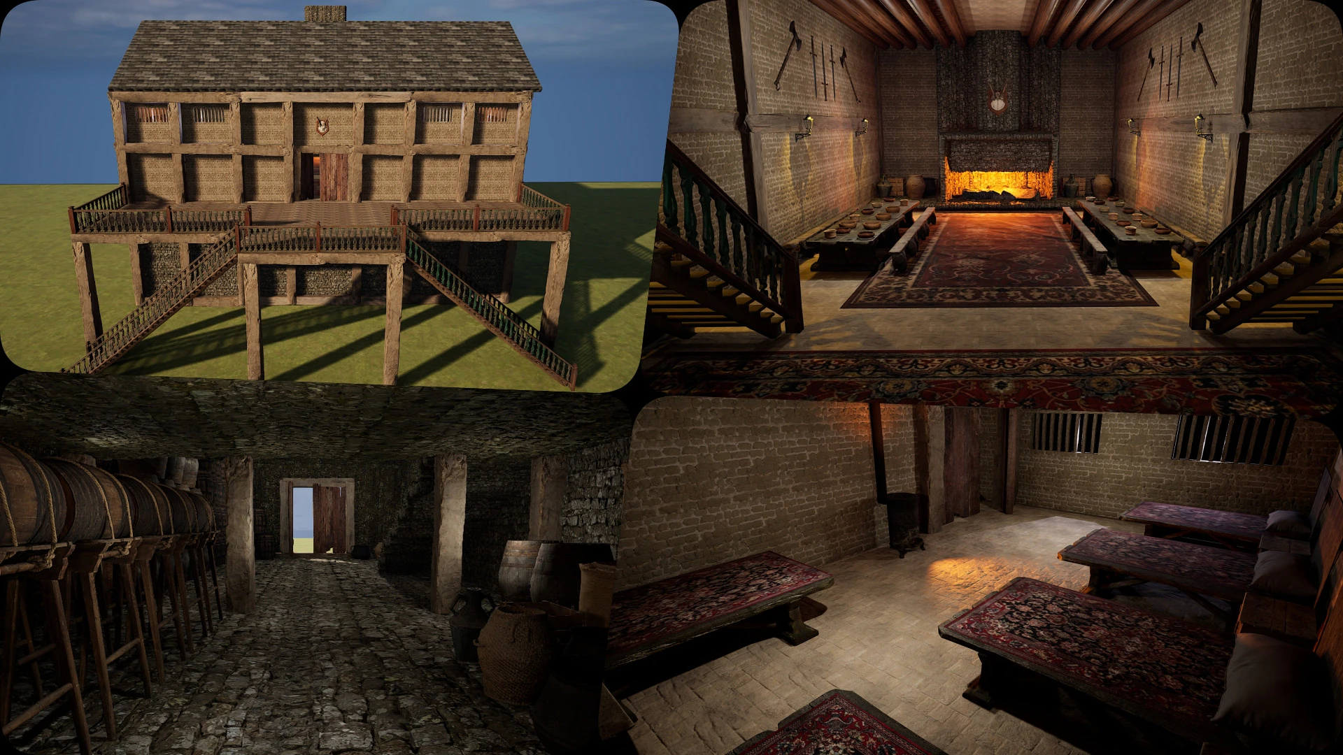 Medieval Celtic Village House and Barn Exterior Interior 3D Model .c4d .max .obj .3ds .fbx .stl .blend 