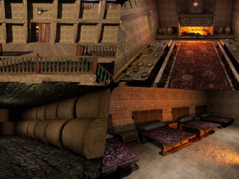 Medieval Celtic Village House and Barn Exterior Interior Modèle 3D