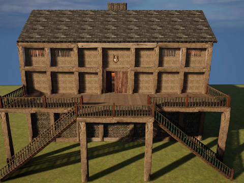Medieval Celtic Village House and Barn Exterior Interior 3D Model