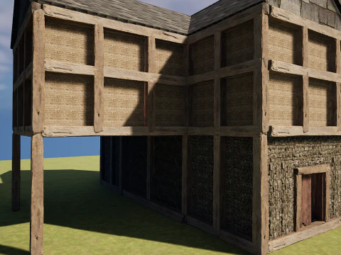 Medieval Celtic Village House and Barn Exterior Interior 3D Model