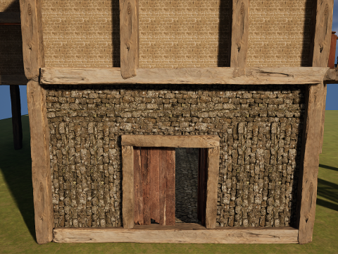 Medieval Celtic Village House and Barn Exterior Interior Modèle 3D