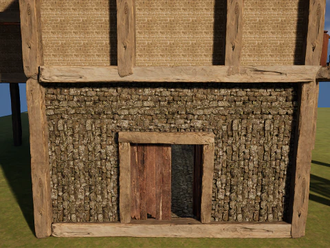 Medieval Celtic Village House and Barn Exterior Interior 3D Model