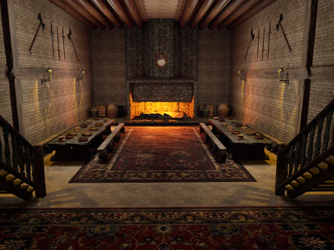 Medieval Celtic Village House and Barn Exterior Interior 3D Model