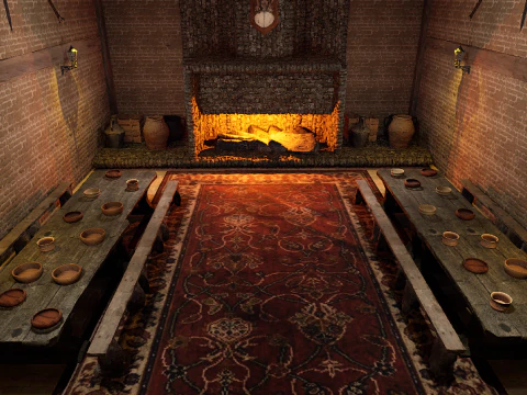 Medieval Celtic Village House and Barn Exterior Interior 3D Model