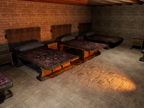 Medieval Celtic Village House and Barn Exterior Interior 3D Model