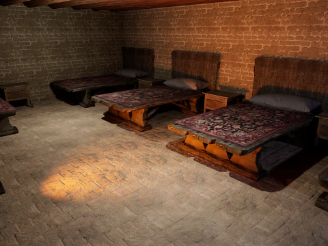 Medieval Celtic Village House and Barn Exterior Interior 3D Model