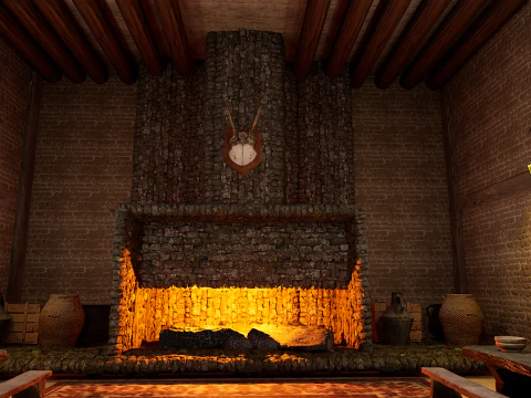 Medieval Celtic Village House and Barn Exterior Interior 3D Model