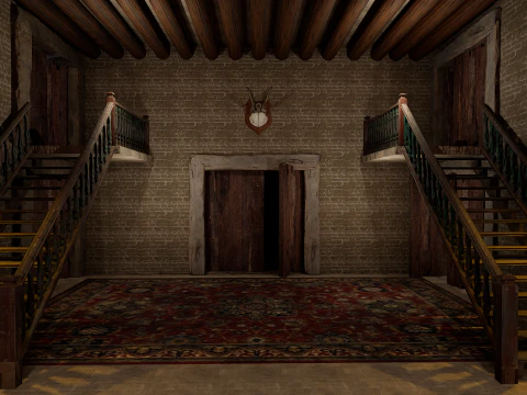 Medieval Celtic Village House and Barn Exterior Interior 3D Model