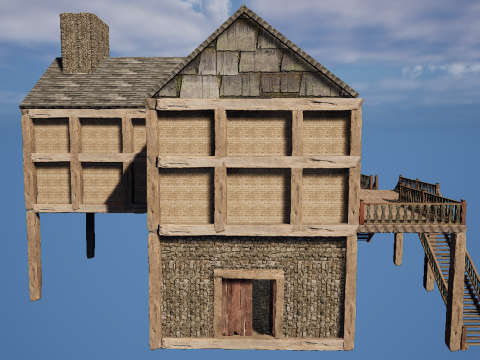 Medieval Celtic Village House and Barn Exterior Interior Modèle 3D
