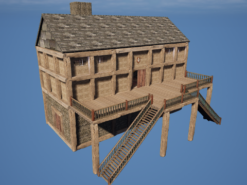Medieval Celtic Village House and Barn Exterior Interior Modèle 3D