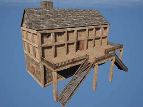 Medieval Celtic Village House and Barn Exterior Interior 3D Model