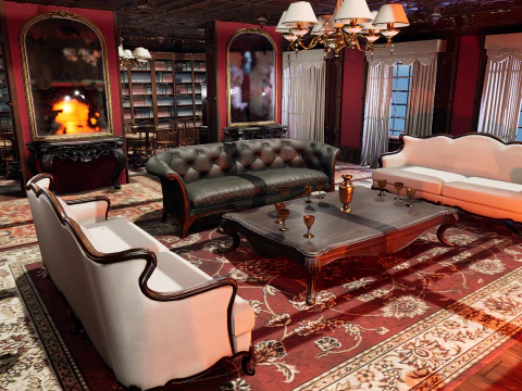 Soggiorno vittoriano accogliente d'&eacute;lite Modello 3D