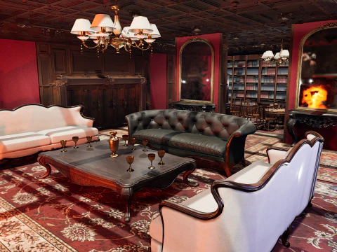 Elite Cozy Victorian Living Room 3D Model