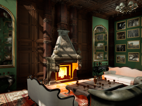 Big Modern Victorian House Room 3D 模型