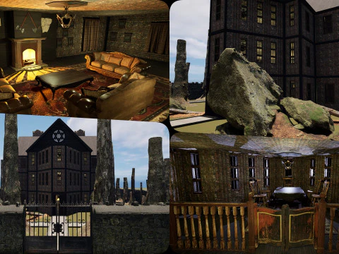 庭園のある巨大な城の内部外観 3Dモデル