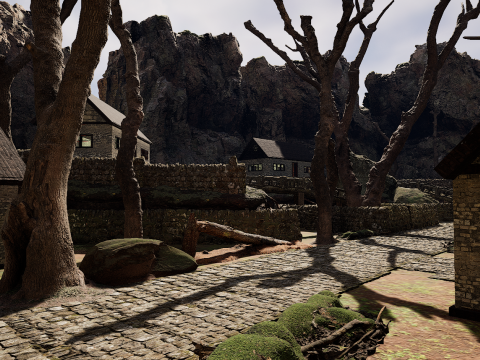 Mountain Surrounded Village Environment 3D Model