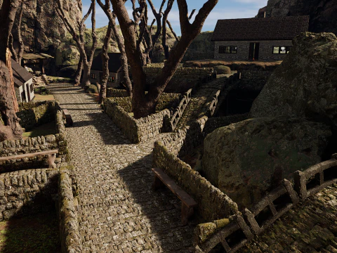 Mountain Surrounded Village Environment 3D Model