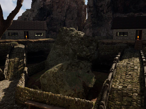 Mountain Surrounded Village Environment 3D Model