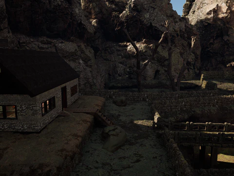 Mountain Surrounded Village Environment 3D Model