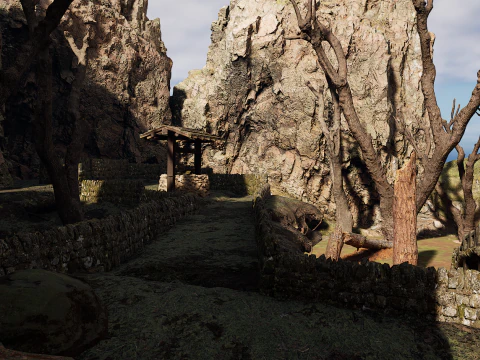 Mountain Surrounded Village Environment 3D Model