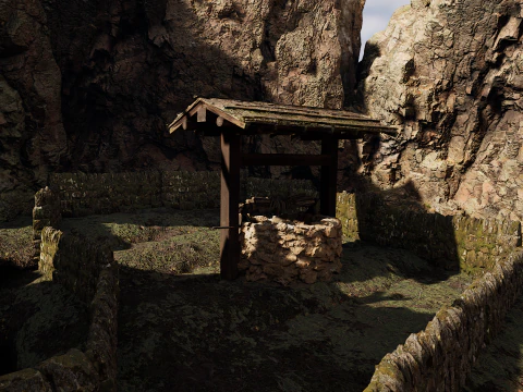 Mountain Surrounded Village Environment 3D Model