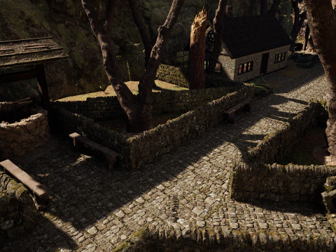 Mountain Surrounded Village Environment 3D Model
