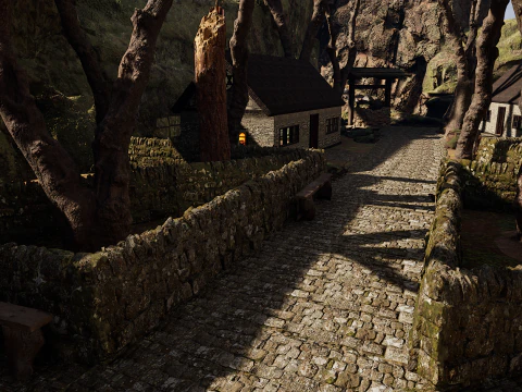 Mountain Surrounded Village Environment 3D Model